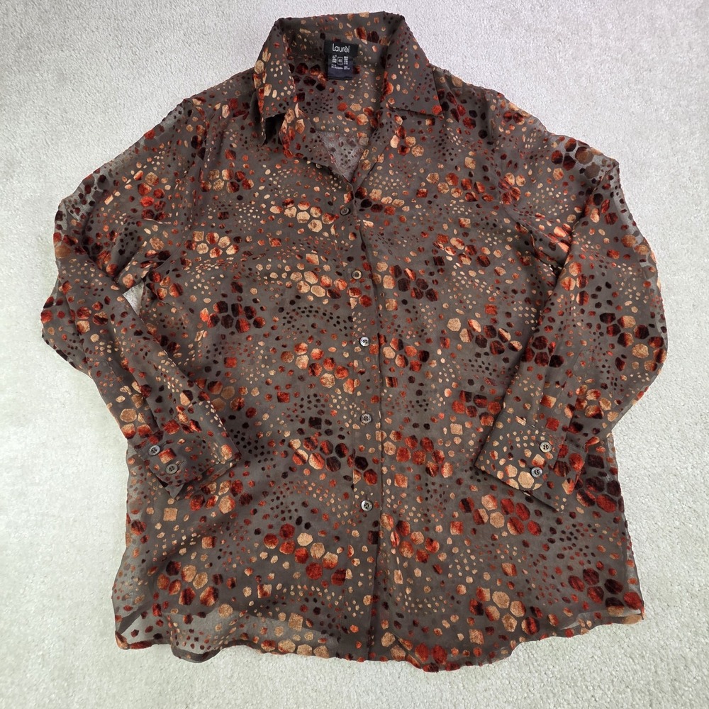 Laurel Velvet‎ Burnout Womens Long Sleeve Shirt Brown Sz  L Sheer Layering Fall